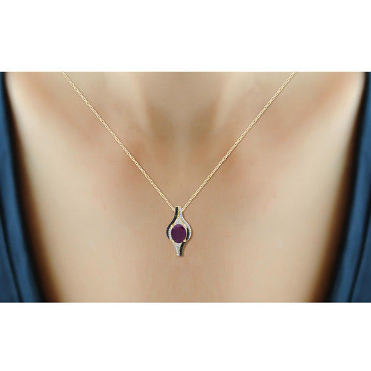 6 ct. T.G.W. Ruby 3-Piece Jewelry Set with Black & White Diamond Accent in 14K Gold over Silver