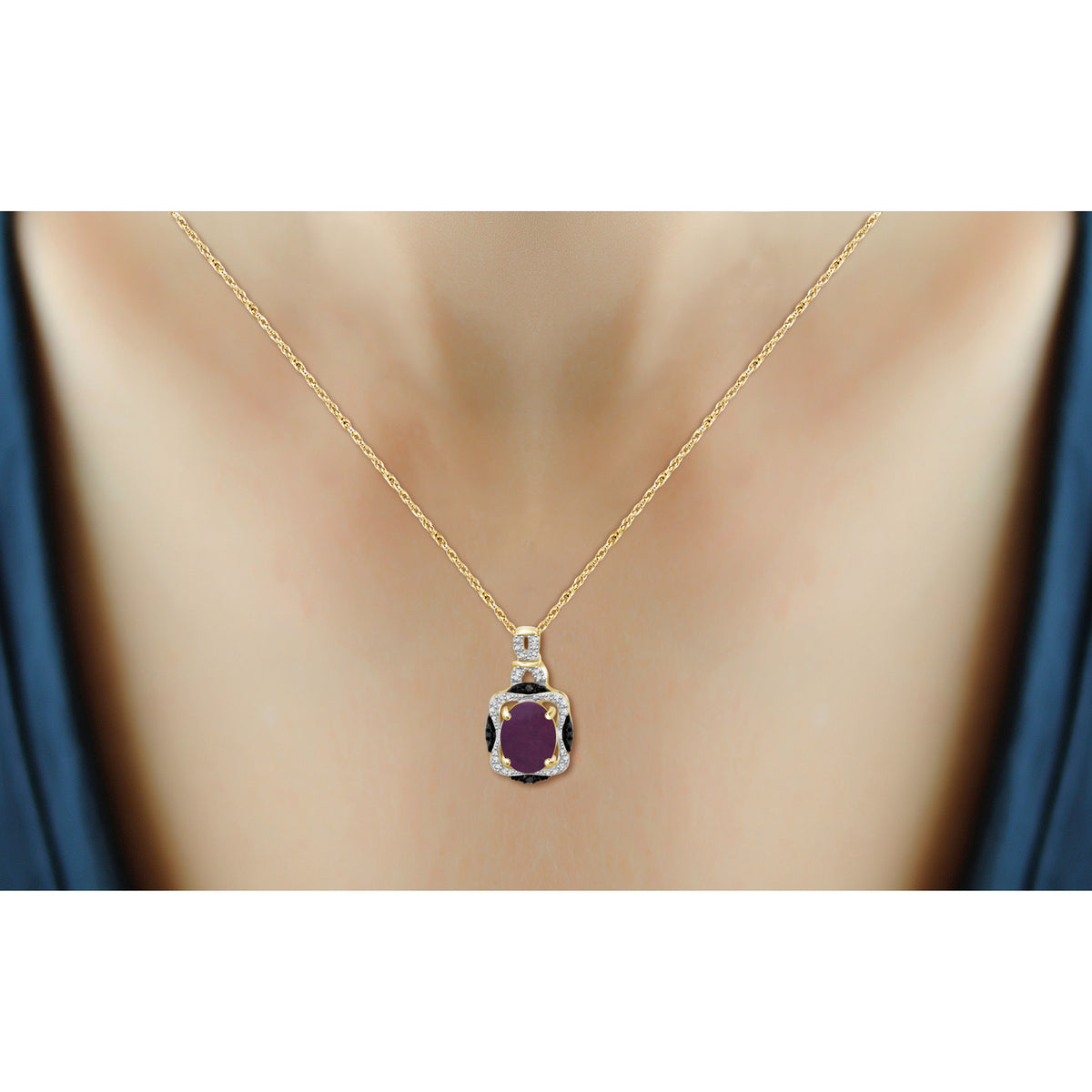 6 3/4 ct. T.G.W. Ruby & 1/20 ct. T.W. Black & White Diamond 3-Piece Jewelry Set in 14K Gold over Silver