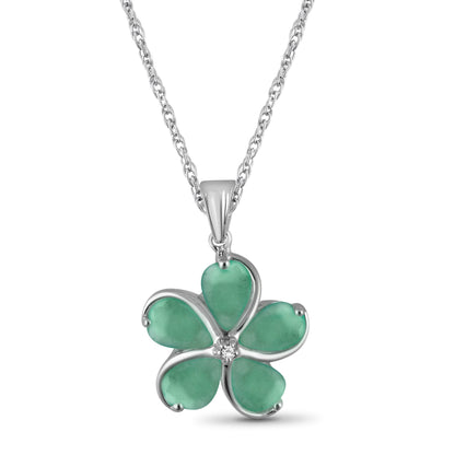 3 1/2 ct. T.G.W. Emerald Flower Pendant with Diamond Accent in Sterling Silver