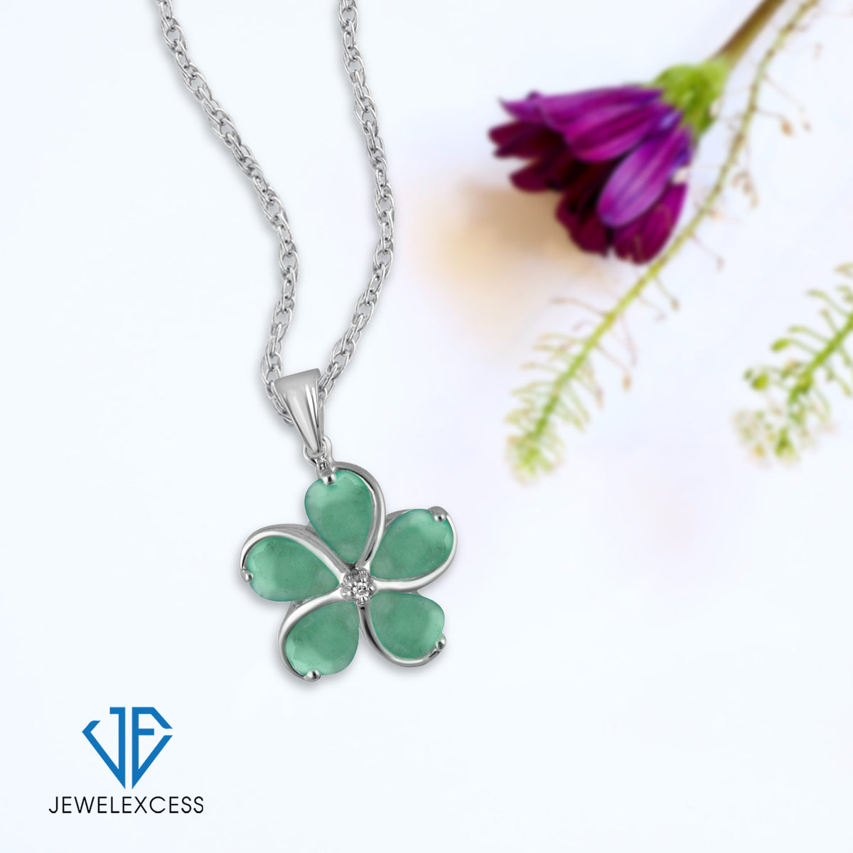 3 1/2 ct. T.G.W. Emerald Flower Pendant with Diamond Accent in Sterling Silver