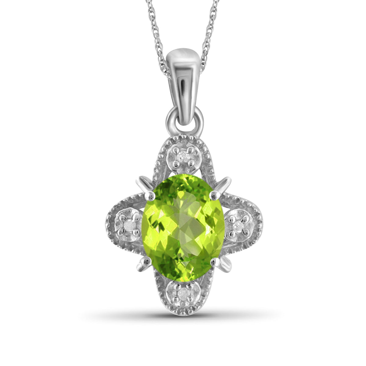 3/4 ct. T.G.W. Peridot Pendant with Diamond Accent in Sterling Silver