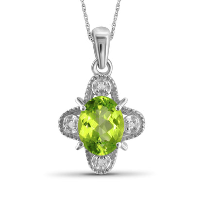 3/4 ct. T.G.W. Peridot Pendant with Diamond Accent in Sterling Silver