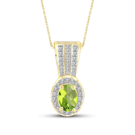 1/2 ct. T.G.W. Peridot Pendant with Diamond Accent in 14K Gold over Silver
