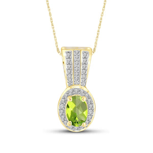 1/2 Carat T.G.W. Peridot And White Diamond Accent 14K Gold-Plated Pendant