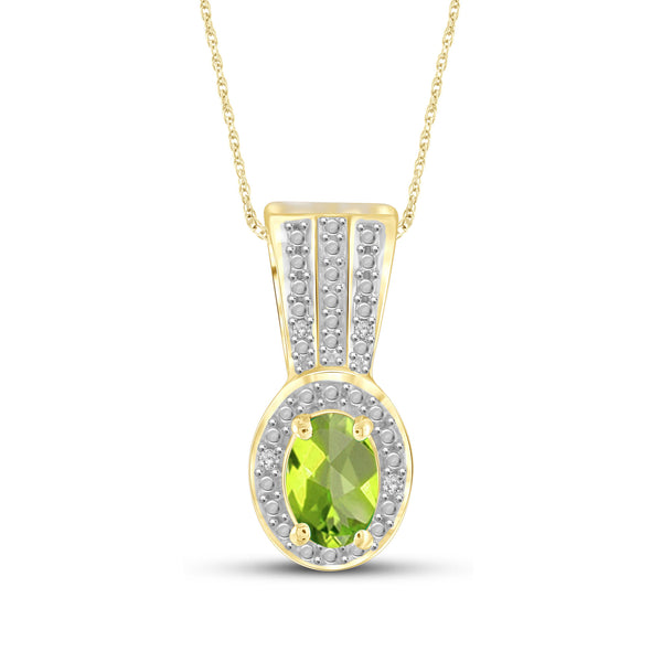 1/2 Carat T.G.W. Peridot And White Diamond Accent 14K Gold-Plated Pendant
