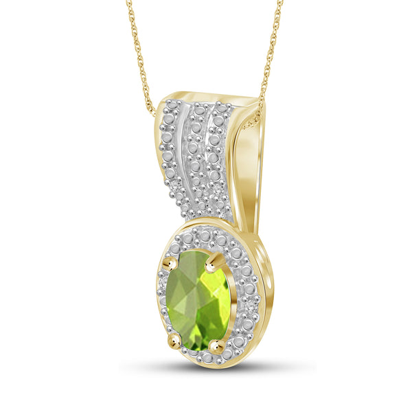 1/2 Carat T.G.W. Peridot And White Diamond Accent 14K Gold-Plated Pendant