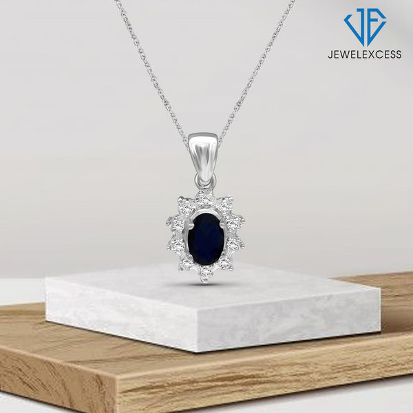 0.75 Carat T.G.W. Sapphire And White Topaz Sterling Silver Pendant