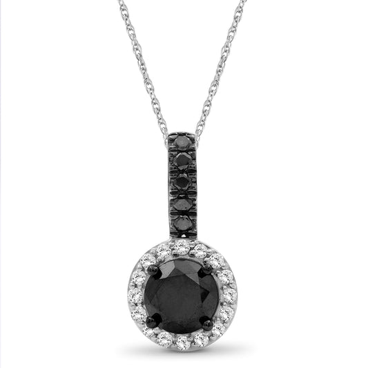 3 ct. T.W. Black & White Diamond Halo Pendant in Sterling Silver