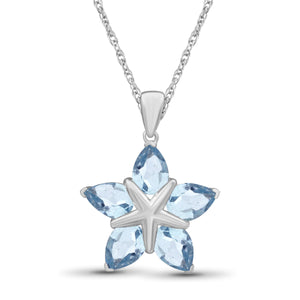 4 1/4 Carat T.G.W. Sky Blue Topaz Gemstone Sterling Silver Flower Pendant