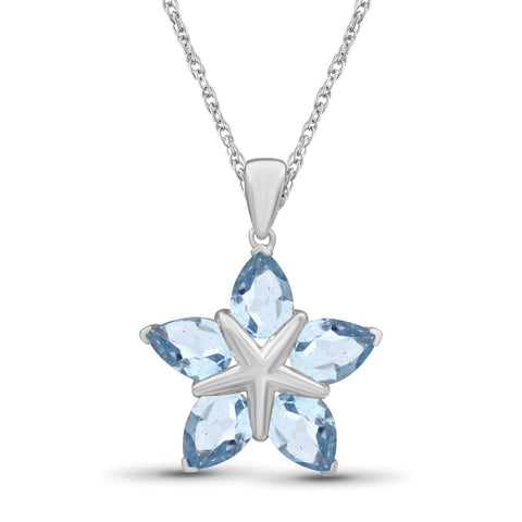 4 1/4 Carat T.G.W. Sky Blue Topaz Gemstone Sterling Silver Flower Pendant