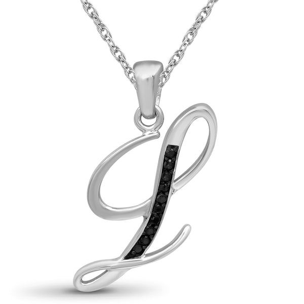 1/20 Carat Black Diamond Initial Letter Pendant Necklace for Women | .925 Sterling Silver A to Z Alphabet Monogram Necklaces for Girls | Script Capital Letters | Personalized Jewelry Gift for Her