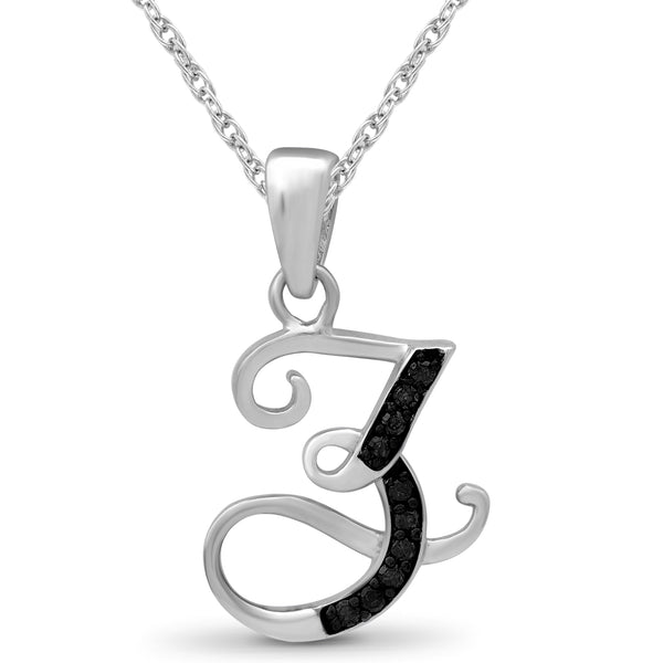 1/20 Carat Black Diamond Initial Letter Pendant Necklace for Women | .925 Sterling Silver A to Z Alphabet Monogram Necklaces for Girls | Script Capital Letters | Personalized Jewelry Gift for Her