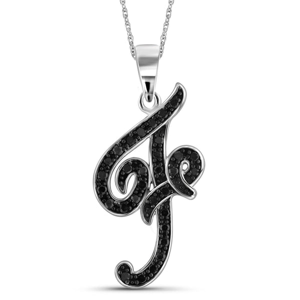 1/4 Carat Black Diamond Initial Letter Pendant Necklace for Women | .925 Sterling Silver A to Z Alphabet Monogram Necklaces for Girls | Script Capital Letters | Personalized Jewelry Gift for Her