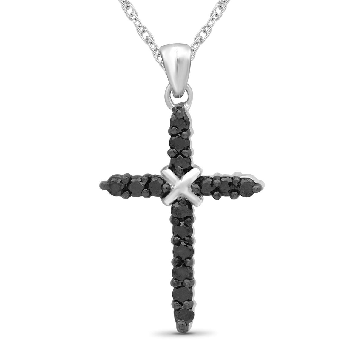 Black Diamond Cross Pendant in Sterling Silver