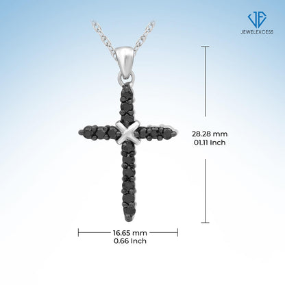 Black Diamond Cross Pendant in Sterling Silver