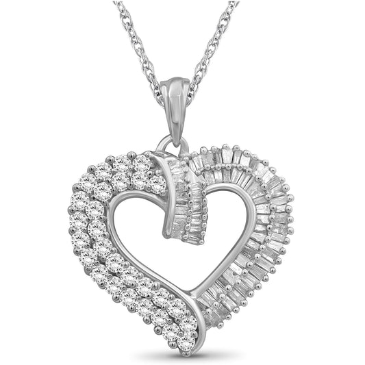 1 ct. T.W. White Diamond Heart Pendant in Sterling Silver or 14K Gold over Silver