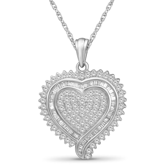 1 ct. T.W. White Diamond Heart Pendant in Sterling Silver or 14K Gold over Silver