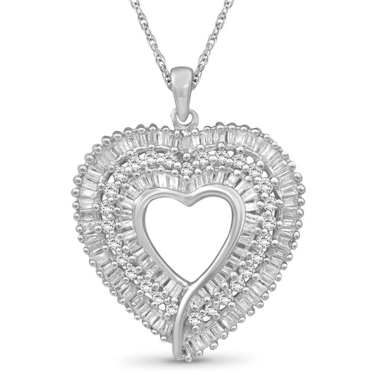 1 ct. T.W. White Diamond Heart Pendant in Sterling Silver or 14K Gold over Silver
