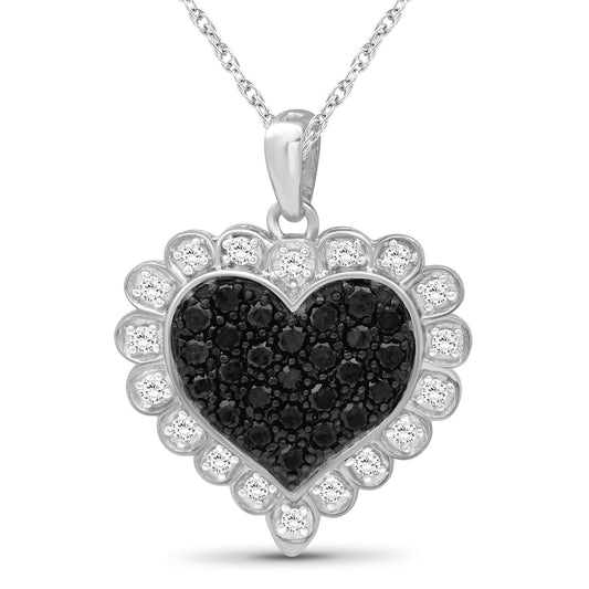 1/2 ct. T.W. Black & White Diamond Heart Pendant in Sterling Silver