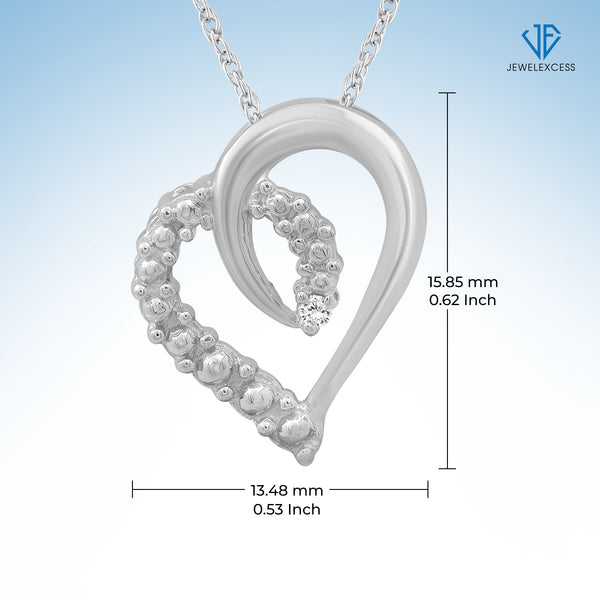 Heart Necklace with White Diamond Accent | Sterling Silver (.925) or 14K Gold-Plated Silver |  Jewelry Pendant Necklaces for Women