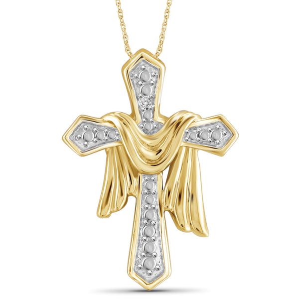 Diamond Cross Pendant Necklace for Women | Sterling SIlver or 14K Gold-Plated Silver