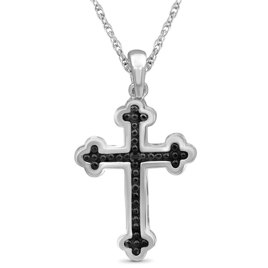 White Diamond Cross Pendant in Sterling Silver or 14K Gold over Silver