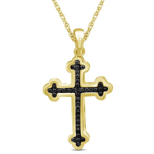 White Diamond Cross Pendant in Sterling Silver or 14K Gold over Silver