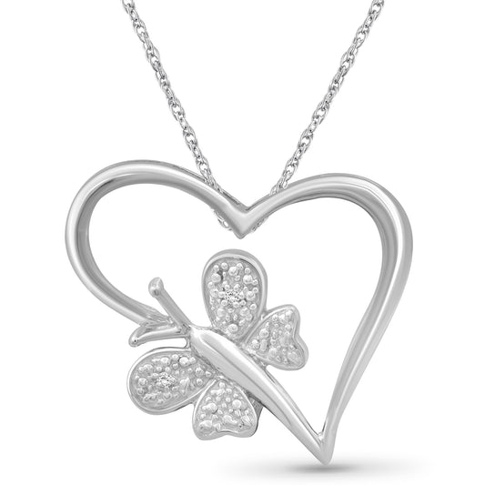 Diamond Accent Heart Pendant in Sterling Silver or 14K Gold over Silver