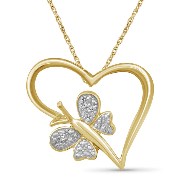 Heart Necklace with White Diamond Accent | Sterling Silver (.925) or 14K Gold-Plated Silver |  Jewelry Pendant Necklaces for Women
