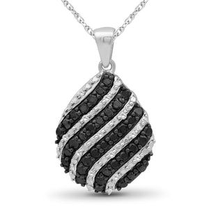 Sterling Silver (.925) Pear Shape Necklace with 1/2 Carat Black & White Diamonds | Jewelry Pendant Necklaces for Women Black & White Diamonds & 18 inch Rope Chain with Spring Clasp