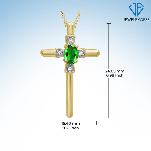 1/4 Carat T.G.W Chrome Diopside And White Diamond Accent 14K Gold-Plated Cross Pendant, 18"