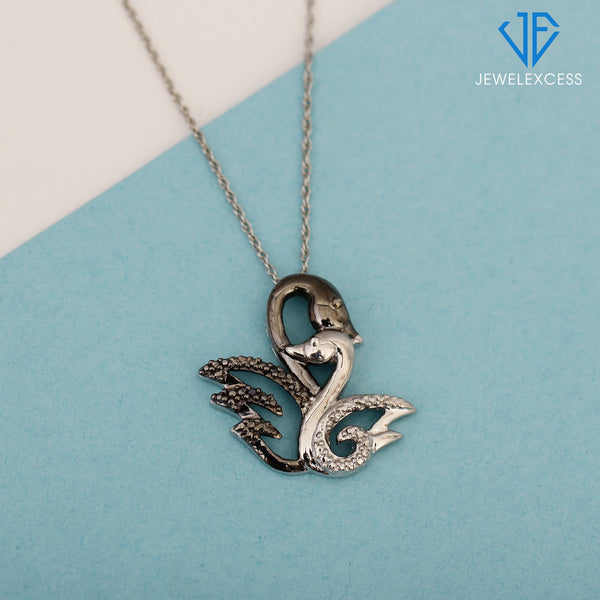 Diamond Swan Necklace for Women –Diamond Accent Swan Necklace with .925 Sterling Silver Rope Chain – Wife, Girlfriend, Love Pendant - Sterling Silver Necklace Gifts for Women