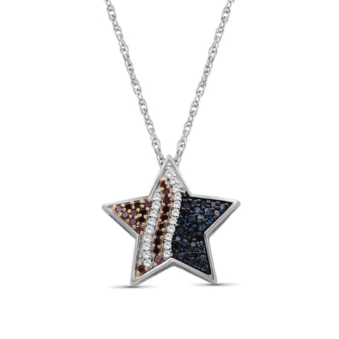 1/4 Carat T.W. Multi-Color Diamond Sterling Silver American Flag Star Pendant, 18"