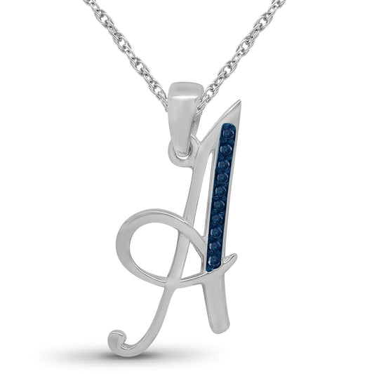 1/20 ct. T.W. Blue Diamond Initial Pendant in Sterling Silver