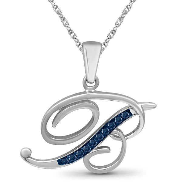 1/20 Carat Blue Diamond Initial Letter Pendant Necklace for Women | .925 Sterling Silver A to Z Alphabet Monogram Necklaces for Girls | Script Capital Letters | Personalized Jewelry Gift for Her