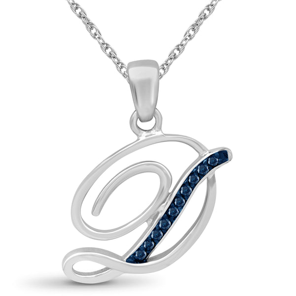 1/20 Carat Blue Diamond Initial Letter Pendant Necklace for Women | .925 Sterling Silver A to Z Alphabet Monogram Necklaces for Girls | Script Capital Letters | Personalized Jewelry Gift for Her
