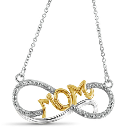 White Diamond Mom Infinity Necklace in Two-Tone Sterling Silver