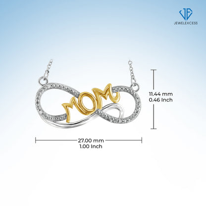 White Diamond Mom Infinity Necklace in Two-Tone Sterling Silver