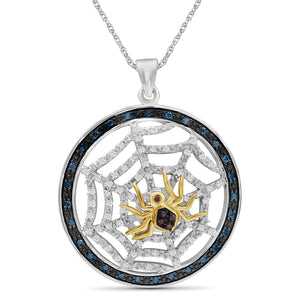 1/2 Carat Multi Color Diamonds Spider Web Pendant in Two-Tone Sterling Silver