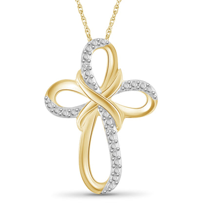 White Diamond Cross Pendant in Sterling Silver or 14K Gold over Silver