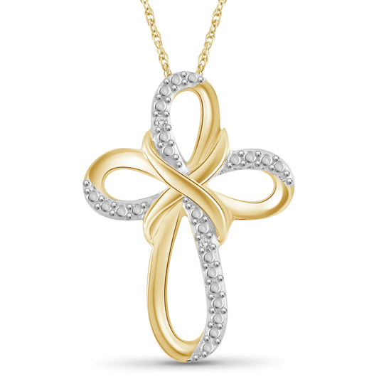 White Diamond Cross Pendant in Sterling Silver or 14K Gold over Silver