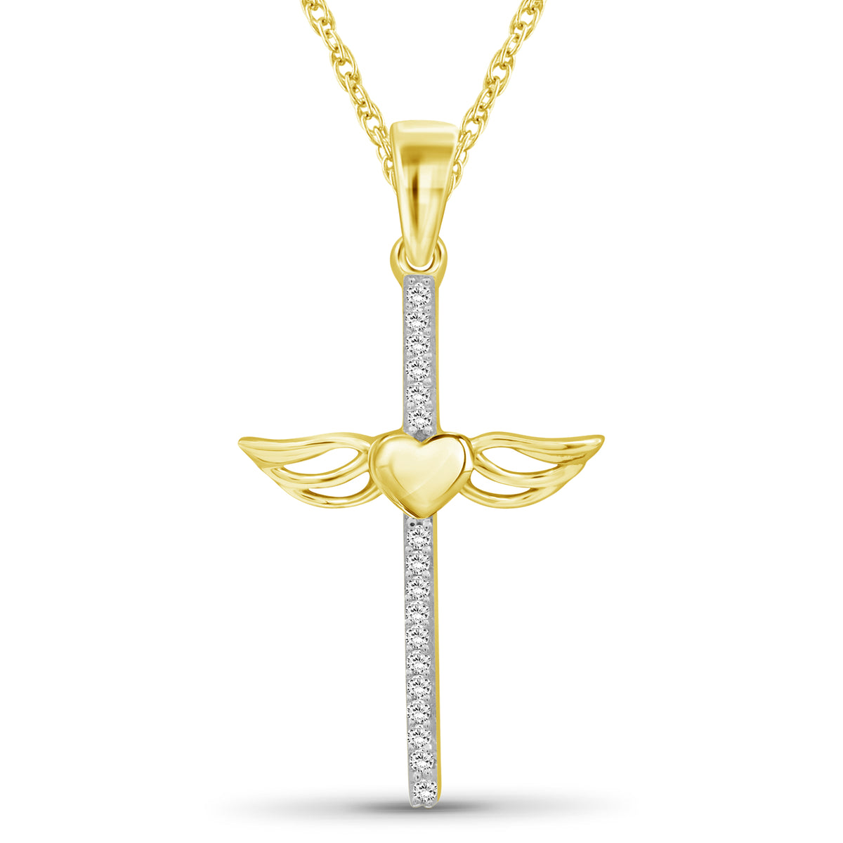 White Diamond Cross Pendant in Two-Tone Sterling Silver or 14K Gold over Silver