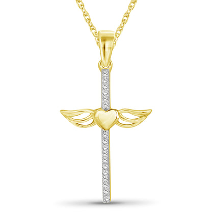White Diamond Cross Pendant in Two-Tone Sterling Silver or 14K Gold over Silver