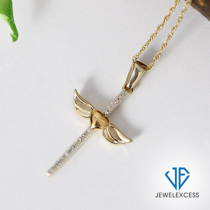 White Diamond Cross Pendant in Two-Tone Sterling Silver or 14K Gold over Silver
