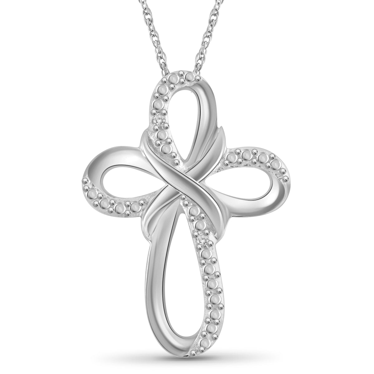 White Diamond Cross Pendant in Sterling Silver or 14K Gold over Silver