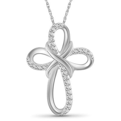 White Diamond Cross Pendant in Sterling Silver or 14K Gold over Silver