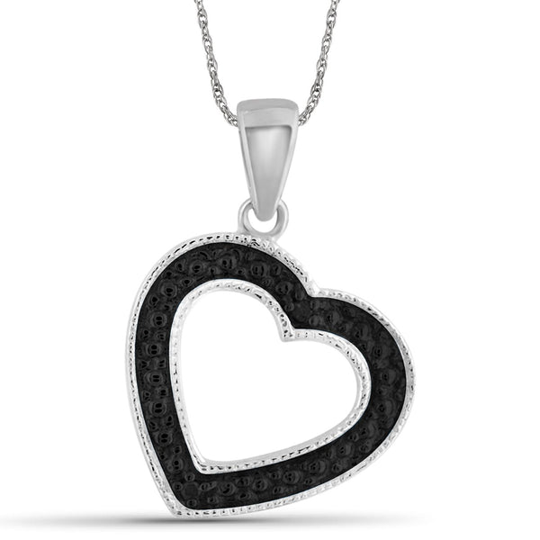 Sterling Silver (.925) Heart Necklace with Black Diamond Accent | Jewelry Pendant Necklaces for Women with Round Black Diamonds & 18 inch Rope Chain with Spring Clasp