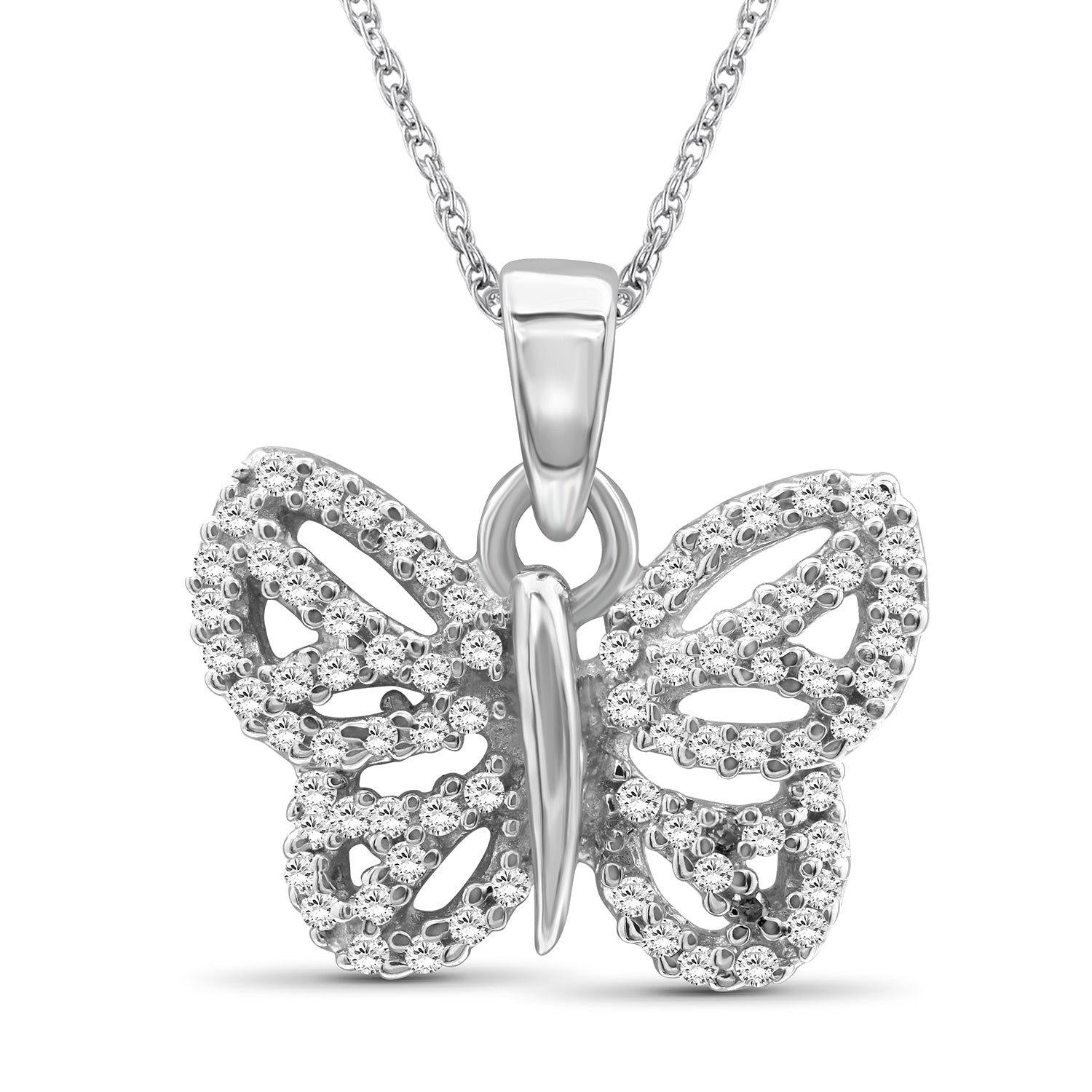 0.25 Carat White Diamond Butterfly Necklace Sterling Silver Necklace for Women – Genuine White Diamond Necklace with Durable . 925 Sterling Silver Chain – Beautiful Butterfly Pendant Necklace Gifts for Women