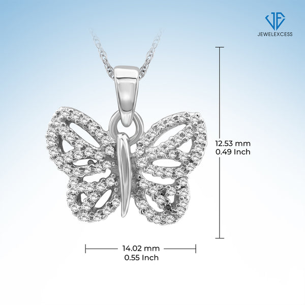 0.25 Carat White Diamond Butterfly Necklace Sterling Silver Necklace for Women – Genuine White Diamond Necklace with Durable . 925 Sterling Silver Chain – Beautiful Butterfly Pendant Necklace Gifts for Women