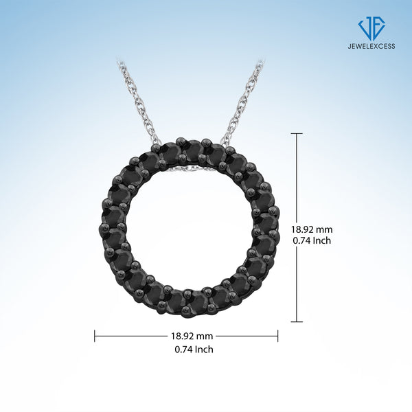 1.00 Carat Black Diamonds Open Circle Pendant in Sterling Silver